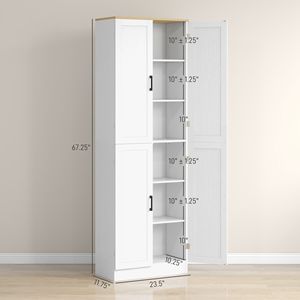 "Modern Freestanding Wood <b>Kitchen</b> <b>Pantry</b> with 4 Doors Adjustable Shelves Distressed White MDF Construction" - Product Image 3