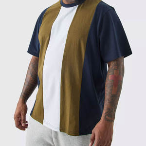 <b>Mens</b> <b>Navy</b> <b>Blue</b> Olive Green White Color Block Vertical Panel Crew Neck Short Sleeve Cotton Casual Summer Fashion Top Custom Logo - Product Image 5