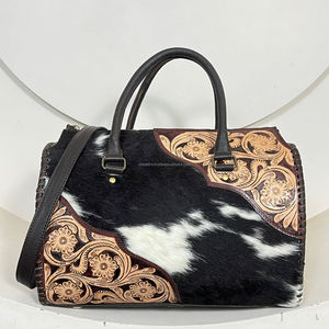 2026 Latest Trendy Designer Hand <b>Tooled</b> Genuine Cowhide <b>Leather</b> Speedy Bag Floral Style Wholesale OEM ODM Crossbody Speedy Bag - Product Image 4