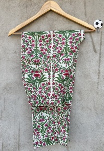 Conjunto de Pijama de Algodón Floral de Verano Ecológico para Mujer, Ropa de Dormir con Estampado Indio, Rosa y Verde, 3 Piezas, con Botones - Product Image 5