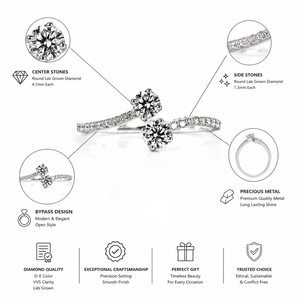 Bague en or blanc 14 carats avec diamant rond cultivé en laboratoire |   Bague moderne ouverte en diamant croisé |   Cadeau d'anniversaire de mariage pour femme - Product Image 6