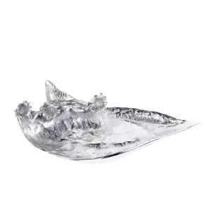 Bol design en aluminium moulé, plaqué argent, fait main, écologique, style moderne, pour servir des aliments, des fruits, du chocolat ou des salades - Product Image 1