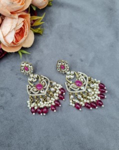 Wholesale Traditional <b>Earrings</b> With Pearl Beads Artificial Stone Bridal Wedding & Ethnic Party Wear Fashion Imitation Jewellery - Product Image 5