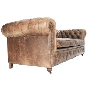 Vintage 3 Seater Chesterfield <b>Sofa</b> in Genuine Leather with Quilted Design Rolled Arms Solid Wood Base Luxury Lounge Furniture - Product Image 4