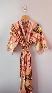 Lightweight Hand Printed Cotton <b>Kimono</b> Robe Women Long Bathgown Beachwear Cover-Up <b>Beach</b> Wear Cotton <b>Kimono</b> Robe Dressing Gown - Product Image 3