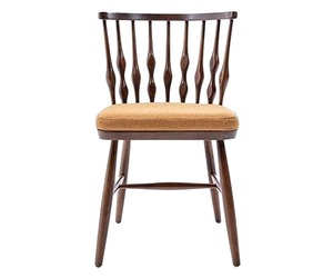 Chaise de salle à manger en teck de style mid-century moderne avec assise en tissu microfibre, pieds en bois massif et dossier à tiges. - Product Image 5
