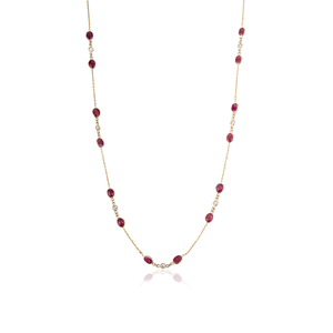 Women's Wholesale Fine Trendy <b>Ruby</b> & Diamond 14K Real Yellow Gold Elegant Station Chain <b>Necklace</b> Anniversary Gift Jewelry - Product Image 1