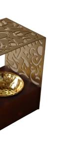 Wholesale Gold Arabic Calligraphy Incense Burner Bulk Luxury Wood and Metal Bakhoor Censer Modern Islamic Home Office Decor - Product Image 5