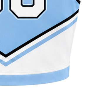 Haut court sans manches pour femme, bleu ciel, blanc, noir, col en V, pour cheerleading, performance athlétique, uniforme d'équipe, compétition sportive - Product Image 6