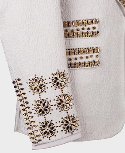 <b>Men</b>’s <b>White</b> Embroidered Wedding Suit <b>Jacket</b> with Gold Handwork Tuxedo Blazer – Designer Groom & Party Wear Coat - Product Image 3