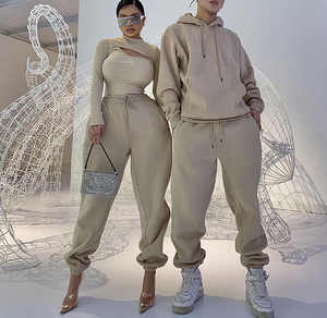 Conjunto de 2 Piezas de Sudadera y Pantalones Deportivos para Mujer, Cuello Camisero, Cintura Ajustada, Estilo Holgado y Grueso - Product Image 1