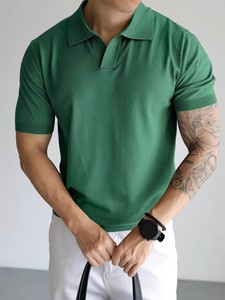เสื้อโปโลแขนสั้นผู้ชายสีเขียวล้วน ผ้าถัก ทรงลำลอง ระบายอากาศได้ดี ทรงปกติ สไตล์ Old Money จากบังกลาเทศ - Product Image 5