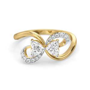 Anillo de compromiso con diamante talla corazón y mariposa en oro amarillo para mujer, estilo romántico - Product Image 1