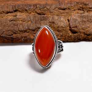 Anillo de cornalina roja con forma de marquesa, estilo vintage, plata de ley 925, hecho a mano, joyería con piedras preciosas, regalo para ella - Product Image 6