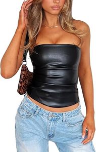 Top de Tubo de Piel Sintética sin Tirantes para Mujer, Top Sexy para Salir de Noche, Top para Discoteca, Atuendo para Conciertos Rave, Top Corto Fruncido Tipo Bandeau - Product Image 4