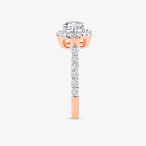 Bague de fiançailles en or rose 14 carats avec diamant de laboratoire taille ronde et halo floral, 1,48 carat, pavée, pour mariée - Product Image 2