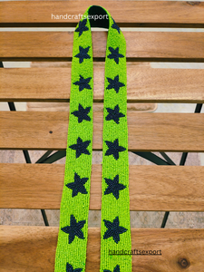 Handcrafted <b>Green</b> Beaded <b>Purse</b> Strap, Navy Star Pattern Shoulder Bag Strap, Women's Handmade Handbag Accessory - Product Image 4