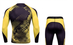Ensemble de vêtements de sport pour homme, noir et jaune, compression, manches longues, pantalon long, séchage rapide, imprimé par sublimation, tenue d'entraînement fitness - Product Image 4