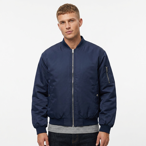 Chaqueta Bomber Azul Marino para Hombre, Color Sólido, Cierre de Cremallera, Estilo Casual, Material de Poliéster, Ropa de Otoño - Product Image 5
