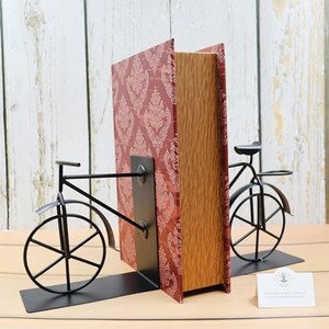 Sheesham Wood Vintage <b>Bookends</b> with Iron Bicycle Accents | Handcrafted Wholesale - Product Image 2