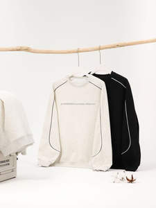 Otoño 380G Heavy Composite Cotton Crew Neck Pullover Sudadera Estilo americano Tidebrand Basic Dropped Shoulder Long Hoodies - Product Image 3