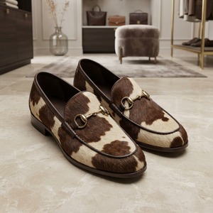 Horsehair <b>Cow</b> <b>Print</b> Loafers Round Toe Slip-On Men's <b>Dress</b> Shoes All Seasons Rubber Outsole Cushioned PU Midsole - Product Image 2