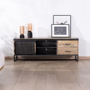 Soporte para TV Vandana Silver Surface de 140 cm en metal estriado y madera de mango Kazag - Product Image 1