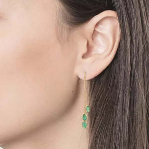 18K Multi Layered Emerald <b>Dangle</b> <b>Earrings</b> with <b>Diamond</b> Pearl & Natural Stone Accents - Product Image 4