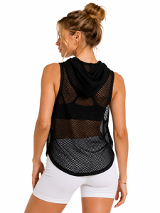 Sporty Mesh Sleeveless Hooded Tank <b>Top</b> women's shirt Custom Logo Number Print Summer Gym Workout Vest <b>Layering</b> Breathable <b>Top</b> - Product Image 2