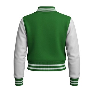 CHALASA SPORTS Custom Women's Cropped Wool Varsity <b>Jacket</b> Chenille Embroidery Letterman Quilted Cotton College Covered Button - Product Image 5