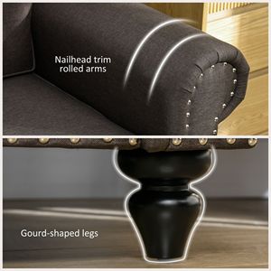 Canapé Chesterfield brun foncé 2 places, petit canapé avec garniture cloutée pour salon et chambre - Product Image 4