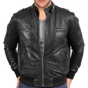 เสื้อแจ็คเก็ตบอมเบอร์หนังสำหรับผู้ชาย - Product Image 1