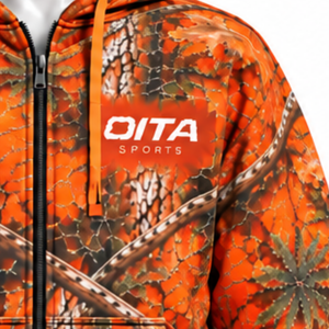 <b>Orange</b> Woodland Print Full Zip <b>Hoodie</b> <b>Mens</b> Casual Outdoor Hooded Sweatshirt with Drawstring Kangaroo Pockets Warm Winter Wear - Product Image 5