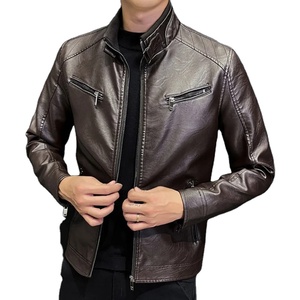 Otoño nueva moda de los hombres de alta calidad de piel de oveja chaqueta de motocicleta de cuero de lona de moda abrigo de jinete joven - Product Image 1