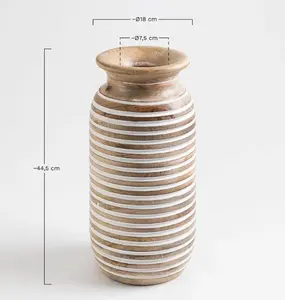 Vase en bois artisanal avec rayures blanches horizontales, décoration rustique pour la maison, texture naturelle, pièce d'appoint minimaliste pour l'intérieur - Product Image 6