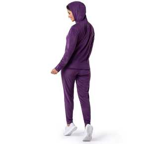<b>Women's</b> Eco-Friendly Fleece Winter <b>Purple</b> Hooded <b>Tracksuit</b> Full Length Solid Color Breathable Polyester Casual Wear Side Pockets - Product Image 1
