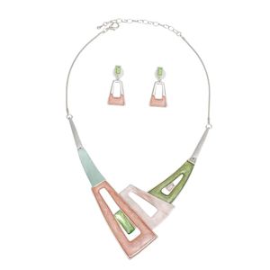 Conjunto de Collar y Pendientes de Cadena de Serpiente Geométrica Rosa y Verde para Mujer, Joyería de Moda Elegante, Accesorio de Regalo para Fiesta - Product Image 6