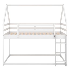 Cama litera baja blanca de dos plazas con escalera para niños - Product Image 5