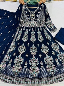 2022 vente chaude pakistanaise indienne en mousseline de soie Maxi robe lourde multi-fils travail soie Salwar Kameez fête porter fantaisie numéro de modèle - Product Image 2