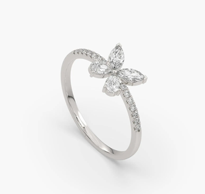 Rose Gold Plated Lab Grown Diamond <b>Butterfly</b> Clover Floral Ring for Women's Wedding & Anniversary Party - Product Image 5