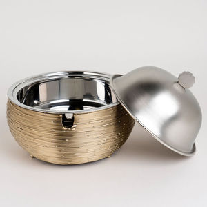 Casserole ronde moderne en acier inoxydable avec couvercle en dôme, chauffe-plat isolé 24 cm pour la cuisine domestique, fabriquée à la main - Product Image 1