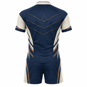 Ensemble de maillot de rugby bleu marine personnalisé pour hommes, manches courtes, col montant, polyester respirant sublimé, uniforme sportif d'équipe pour adultes - Product Image 2