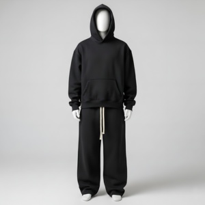 Ensemble de survêtement polaire pour hommes : sweat à capuche et pantalon de jogging, style streetwear décontracté, coupe ample, idéal pour l'hiver, personnalisable avec logo, vente en gros - Product Image 4