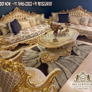 Lujoso Juego de Sofás Hechos a Mano Estilo Imperial, Muebles de Salón Victorianos en Blanco Real y Dorado, Juego de Sofás de Madera de Teca, Nueva York - Product Image 3