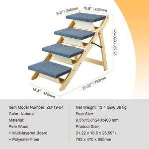 Rampa Plegable 2 en 1 de Madera para Mascotas, Acceso para Camas y Sofás, Estructura de 4 Escalones para Mascotas del Mismo Tamaño, Accesorios para Camas de Mascotas - Product Image 4