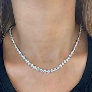 Graduated Diamond Tennis Necklace 14K Solid Gold Round Cut Lab Grown 18in Length Riviera Classic Box Clasp <b>Choker</b> Luxury <b>Chokers</b> - Product Image 1