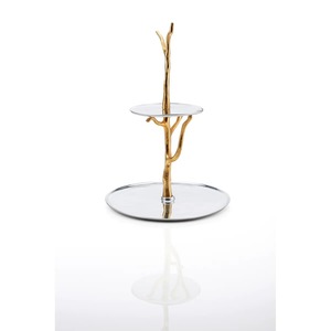 Golden Branch Design Two-Tier Cake Stand With Mirror Surfaces Reusable Metal Stand - Product Image 5