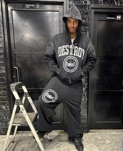 Ensemble sweat-shirt et pantalon de survêtement en molleton de coton respirant surdimensionné 400g pour homme, ensemble deux pièces de haute qualité - Product Image 1