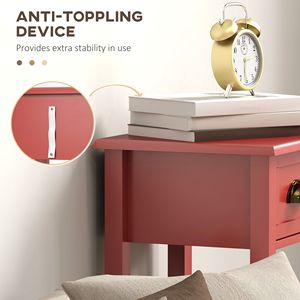 Set di 2 tavolini rossi a 2 livelli con cassetto e ripiano, tavolini da tè quadrati in legno per soggiorno e corridoio - Product Image 6