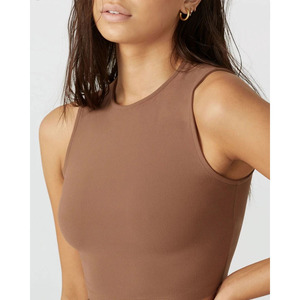 Tops cortos de algodón al por mayor, camisetas sin mangas, chalecos, camisetas para mujer, tops cortos sin mangas de color liso - Product Image 3